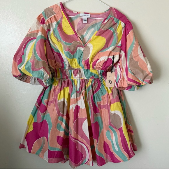 Pastel Puffy Sleeve Cotton Mini Dress - Picture 6 of 8